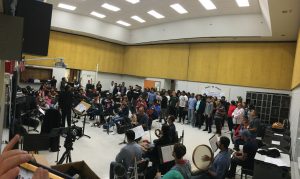 Many students singing