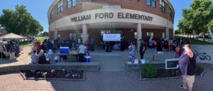 William Ford Elementary School with tables and reading stations set up.